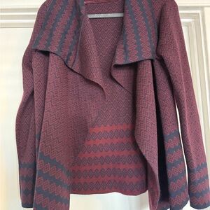 Loft Women's Burgundy and Black Patterned Sweater